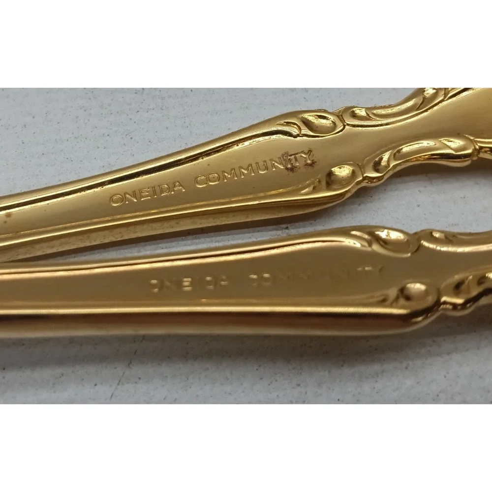Oneida Community Gold/  LARGE PIERCED‎ SPOON & MEAT FORK Flatware